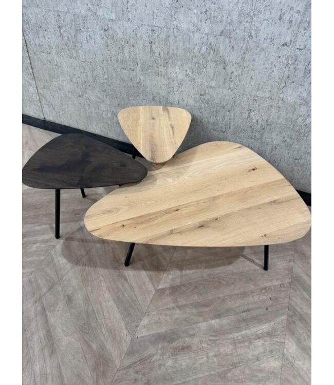 Trio setje Kiezel salontafeltjes eiken *showroom