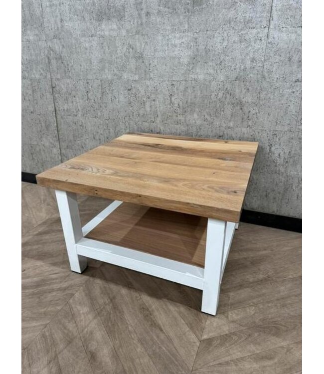 Salontafel massief eiken vierkant 70x70 wit frame *nieuw