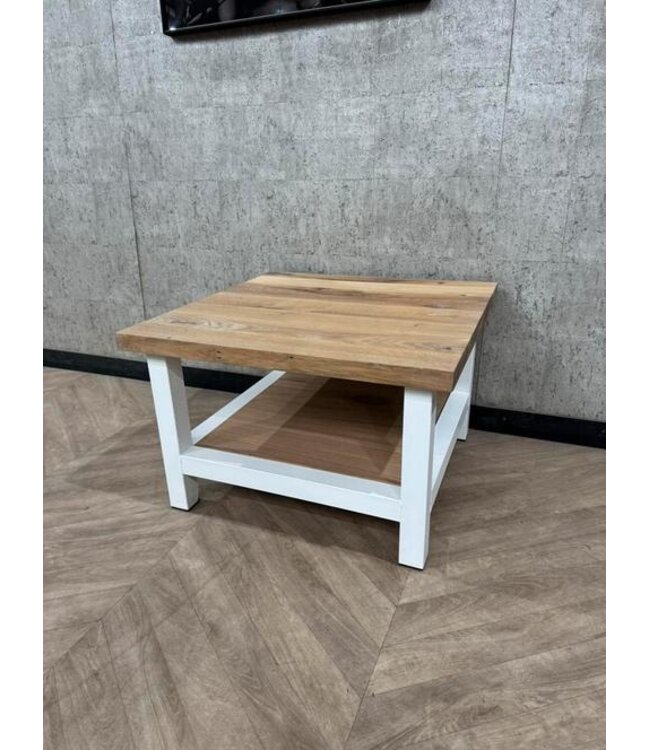 Salontafel massief eiken vierkant 70x70 wit frame *nieuw