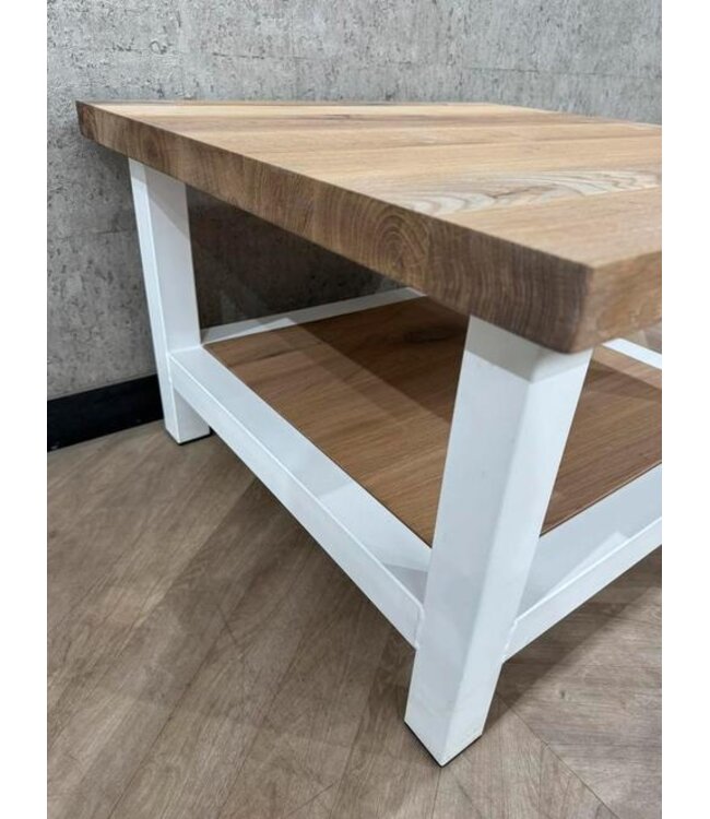 Salontafel massief eiken vierkant 70x70 wit frame *nieuw