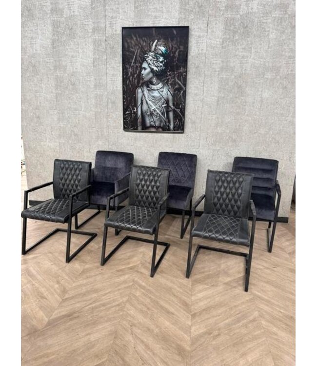 Set van 6 goedkope eetkamerstoelen zwart/bruin *showroom