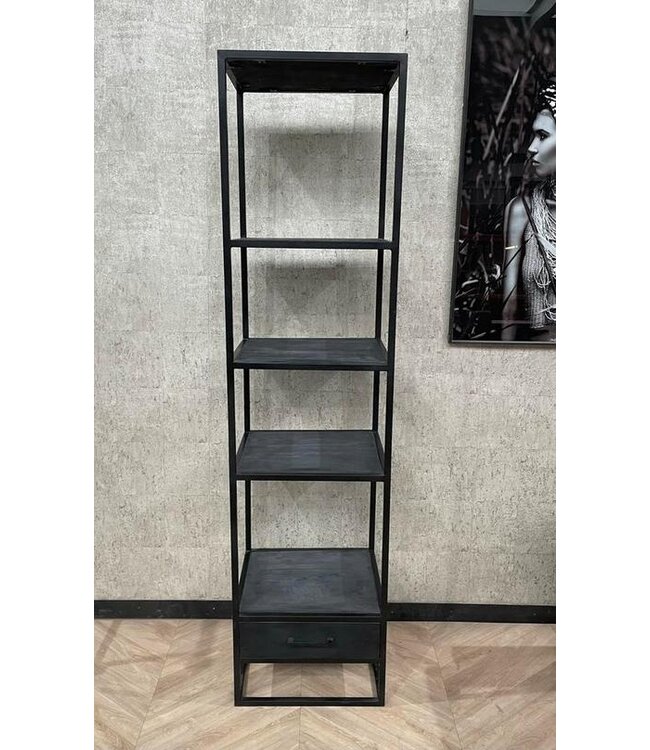 PTMD Boekenkast Vigo zwart mango  met lade & deur     *nieuw