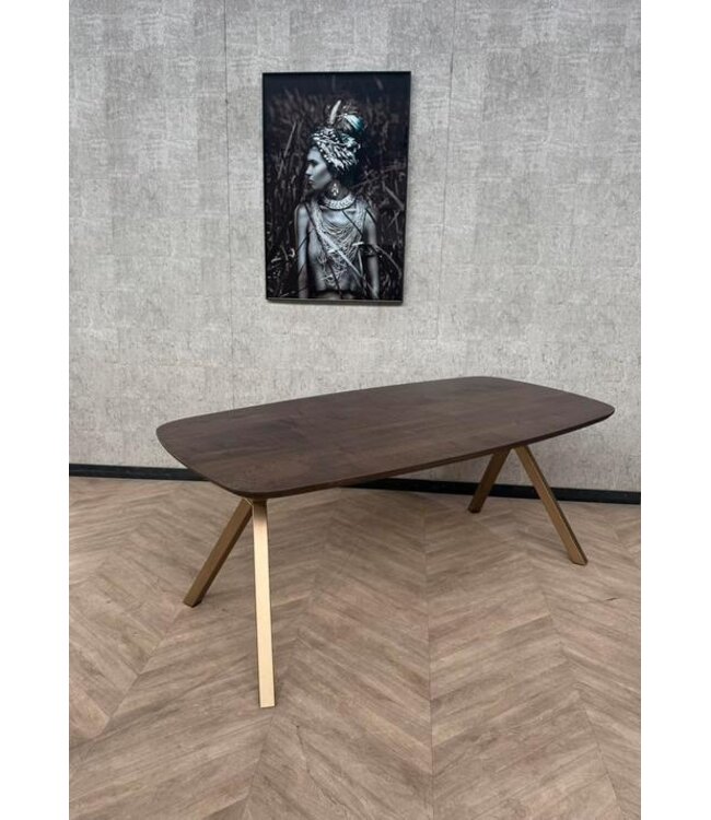 Eiken Deens ovaal donkerbruin goud frame 195x100cm *showroom