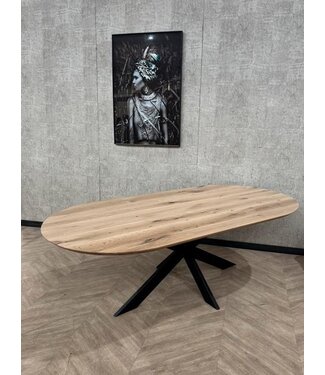 Eiken eettafel rond ovaal 220x110 matte lak *nieuw