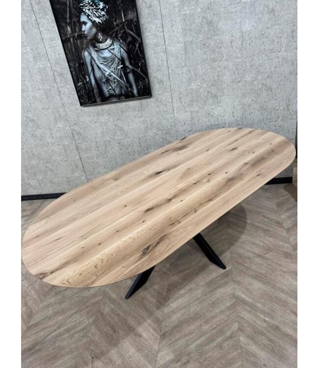Eiken eettafel rond ovaal 220x110 matte lak *nieuw