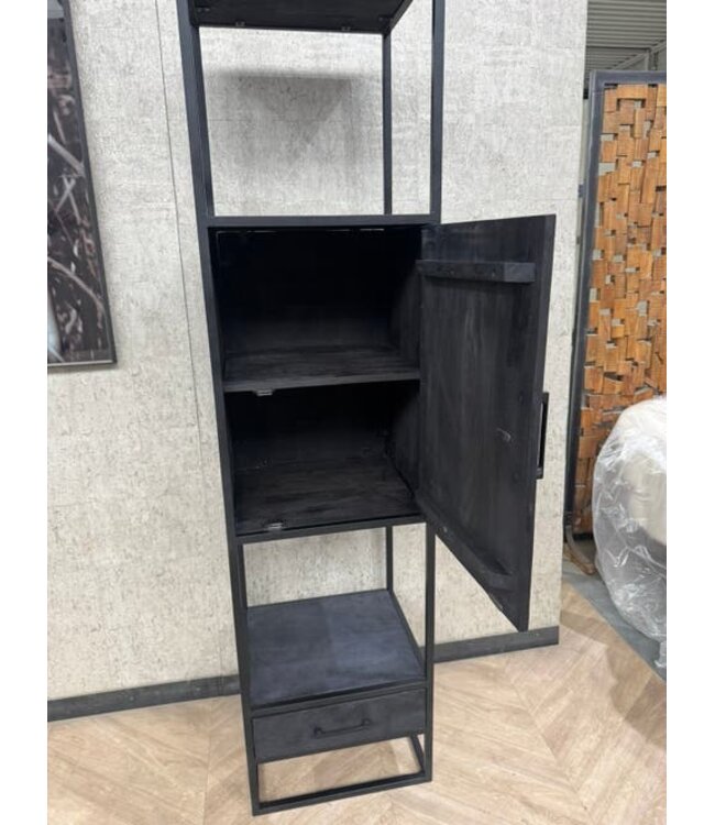 PTMD Boekenkast Vigo zwart mango  met lade & deur
