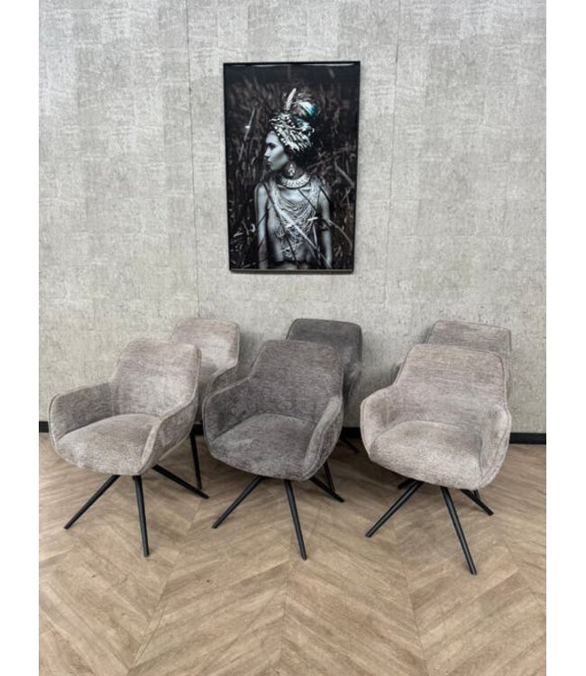 Set van 6 beige/antraciet eetkamerstoelen Fondo *showroom