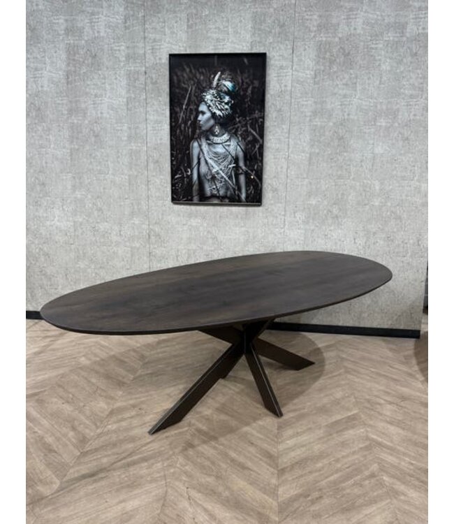 Eiken eettafel donkerbruin & brons frame 240x120cm *showroom