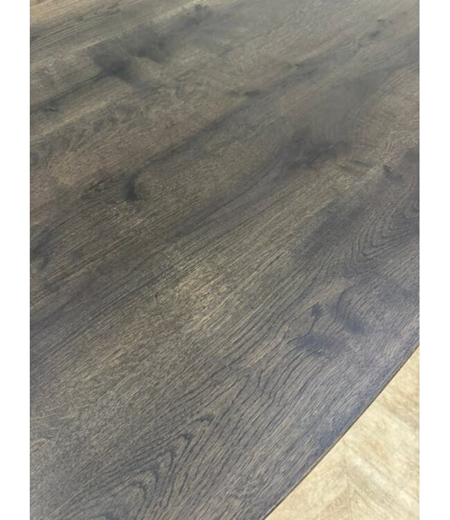 Eiken eettafel donkerbruin & brons frame 240x120cm *showroom