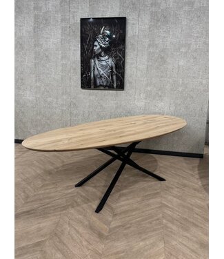 Eiken eettafel organische vorm Stone 240x100 *showroom