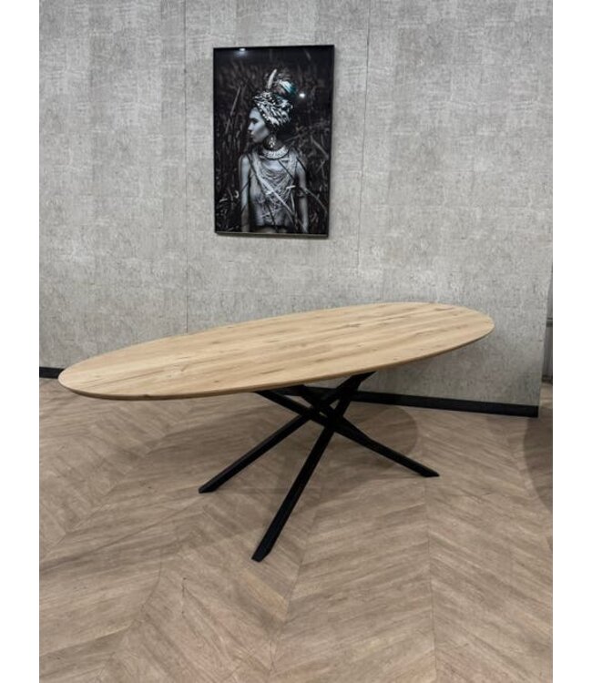 Eiken eettafel organische vorm Stone 240x100 *showroom