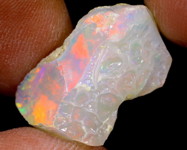Rough Ethiopian Welo Opal - "Enclosed Rainbow" - (18 x 11 x 9mm - 8 carats) - POC-0153 - SOLD