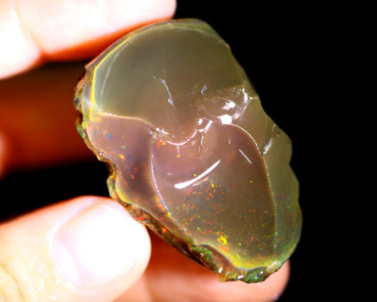 Rough Ethiopian Welo - Crystal Opal - "Darkness of Space" - (44x27x20mm - 127 carats) - POC-0221