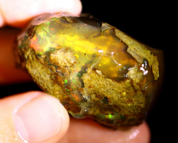 Welo éthiopien brut - Opale de cristal - "Darkness of Space" - (44x27x20mm - 127 carats) - POC-0221
