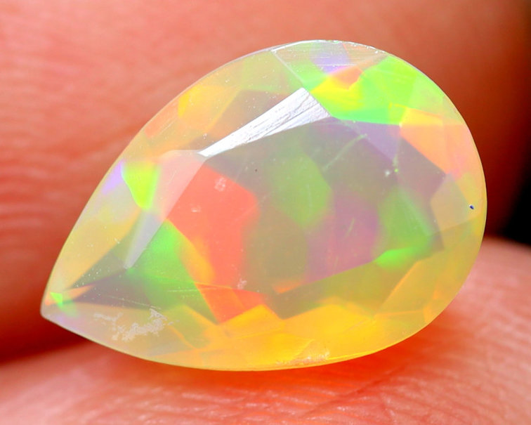 Ethiopian Welo Opal Faceted - "Colourful Tear" - (9.5 x 6.5 x 3.9mm - 0.97 carats) - POC-0231