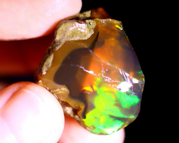Rough Ethiopian Welo - Crystal Opal - "Forest Fire" - (28x24x16mm - 53 carats) - POC-0245