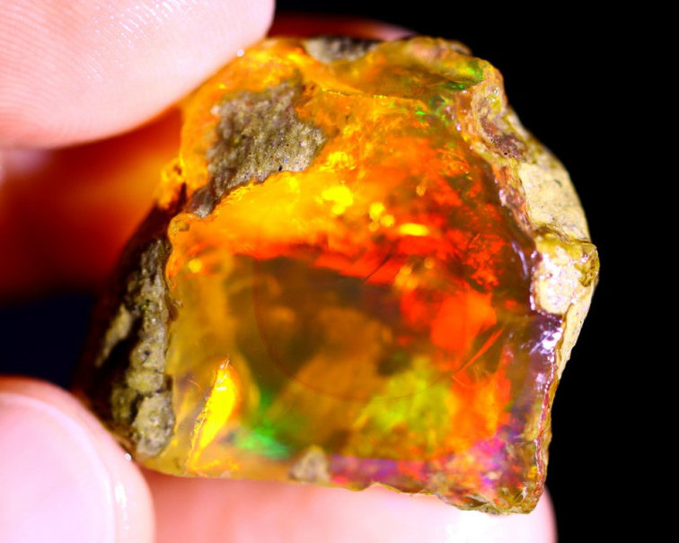 Welo éthiopien brut - Opale de cristal - " Underwater Sun " - (27x27x11mm - 36 carats) - POC-0248