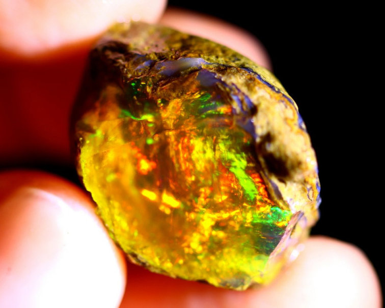 Welo etiope grezzo - Opale di cristallo - " Tiger's Eye" - (26x19x16mm - 35 carati) - POC-0250