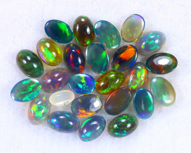 Set of 25 Ethiopian Welo Opals Smoked - "Dark Dynasty"  - (6.0x4.0x2.1mm - 6.99 carats) - POC-0293