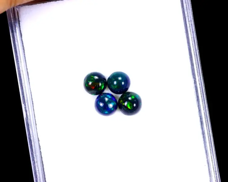 Set of 4 Ethiopian Welo - Smoked Opals "Planetary Cycle" - (6 x 6 x 3.5 mm - 2.73 carats) - POC-0432