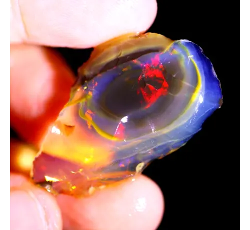 Welo etiope grezzo - Opale di cristallo - "Black Hole" - (36 x 22 x 5 mm - 20 carati) - POC-0503