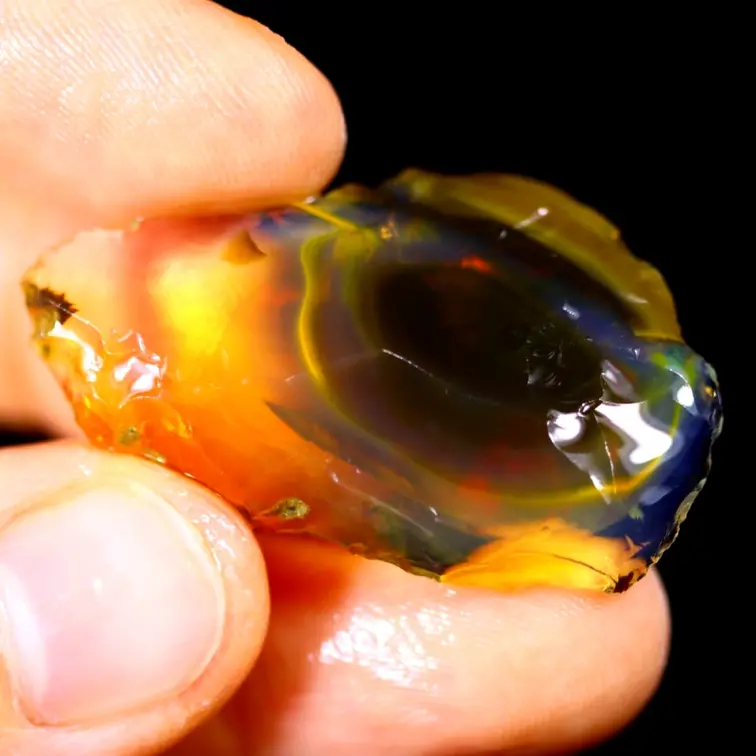 Welo etiope grezzo - Opale di cristallo - "Black Hole" - (36 x 22 x 5 mm - 20 carati) - POC-0503