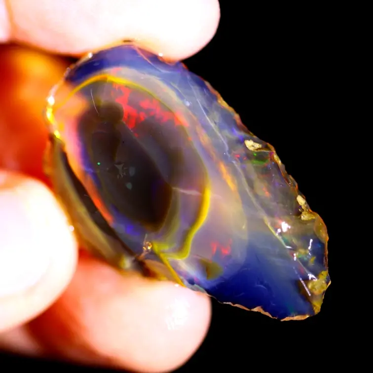 Welo éthiopien brut - Opale de cristal - "Black Hole" - (36 x 22 x 5 mm - 20 carats) - POC-0503