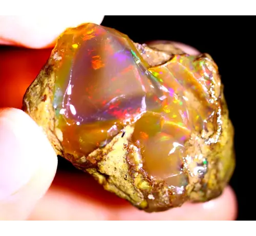 Äthiopischer Welo-Rohstein - Kristallopal - " Blood Stone" - (39 x 28 x 18 mm - 80 Karat) - POC-0513