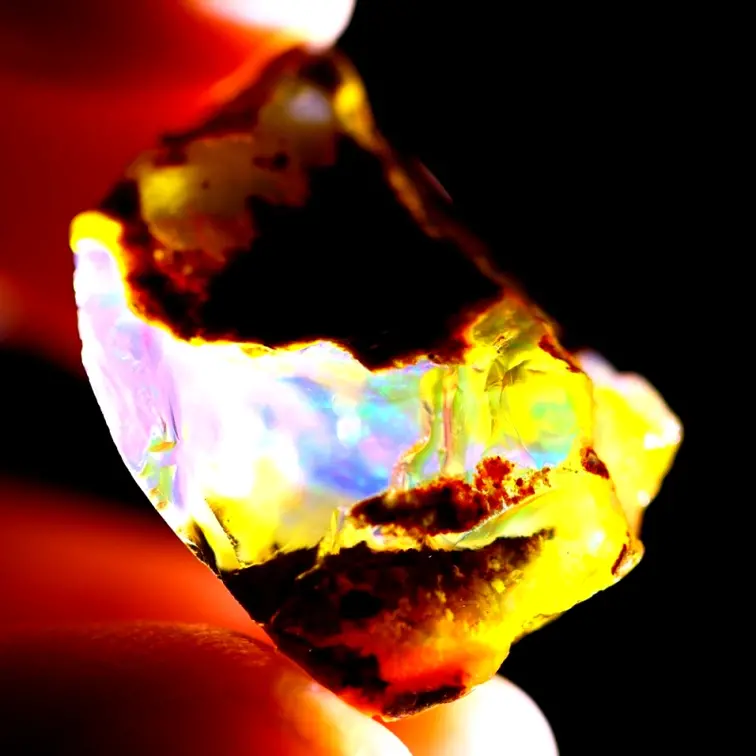 Welo etiope grezzo - Opale di cristallo - "Solar Flare" - (25 x 18 x 16 mm - 34 carati) - POC-0556