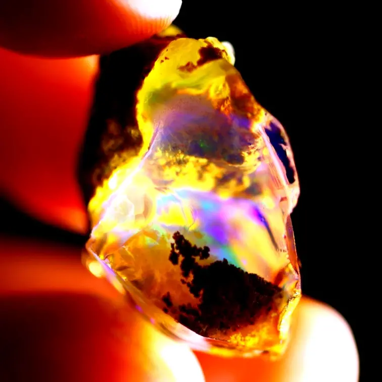 Welo éthiopien brut - Opale de cristal - "Solar Flare" - (25 x 18 x 16 mm - 34 carats) - POC-0556