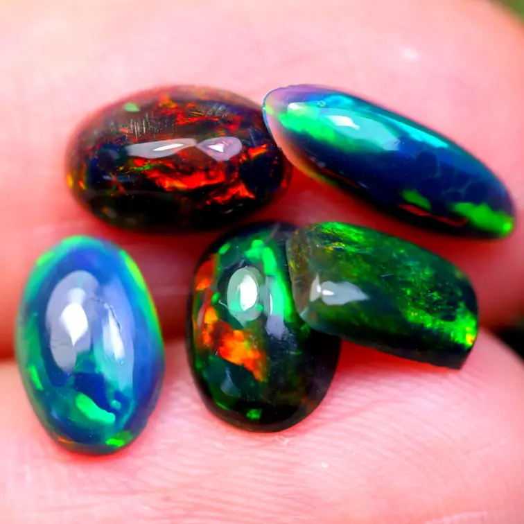 Set of 5 Ethiopian Welo - Smoked Opals "Aztek Currency" - (10 x 3,5 x 2,4 mm - 2.50 carats) - POC-0561