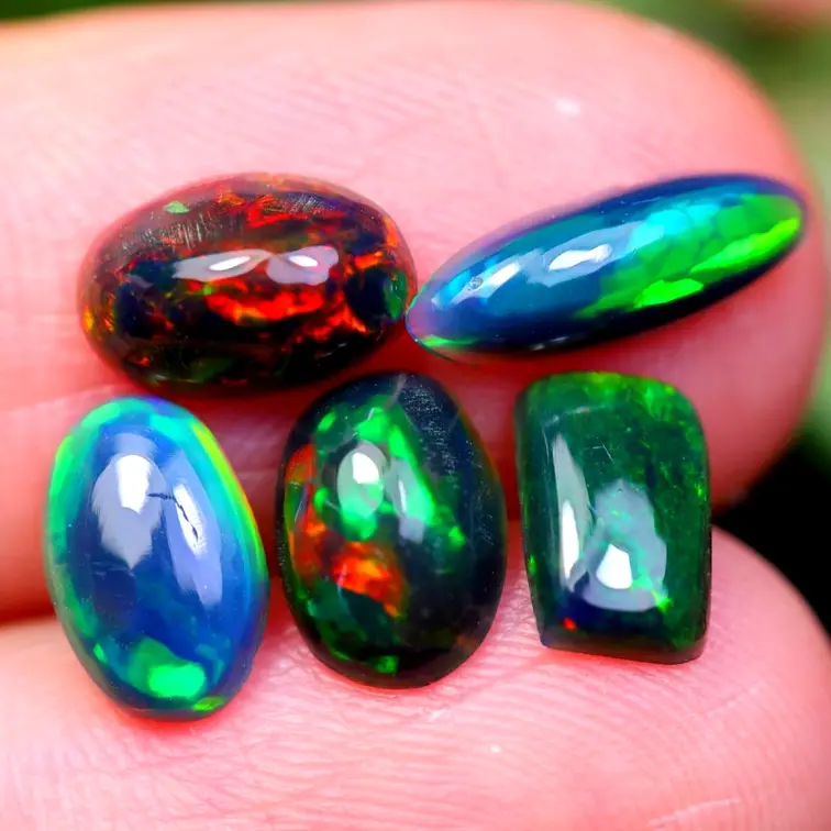 Set of 5 Ethiopian Welo - Smoked Opals "Aztek Currency" - (10 x 3,5 x 2,4 mm - 2.50 carats) - POC-0561