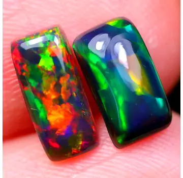 Lot de 2 Welo éthiopiens - Opales fumées "Treasure Bricks" - (9 x 4 x 2 mm - 1,24 carats) - POC-0563