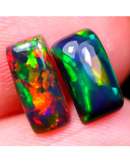 Lot de 2 Welo éthiopiens - Opales fumées "Treasure Bricks" - (9 x 4 x 2 mm - 1,24 carats) - POC-0563