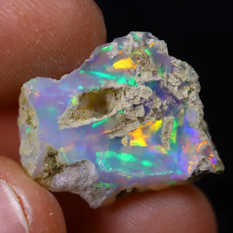 Äthiopischer Welo-Opal in Rohform - „Farbiger Meteor“ - (18 x 15 x 8 mm - 7 Karat) - POC-0609