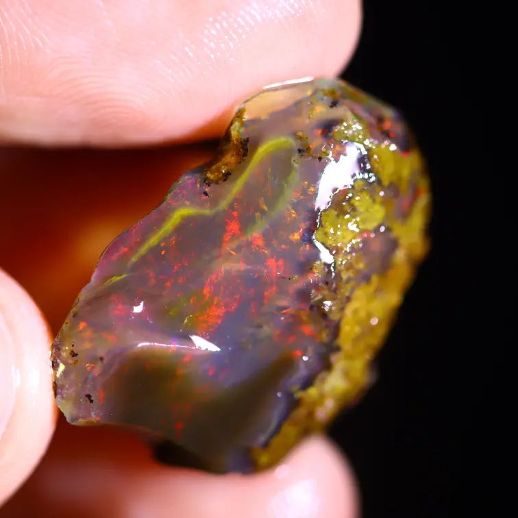 Welo etiope grezzo - Opale di cristallo - “Approccio più scuro” - (25 x 17 x 6 mm - 12 carati) - POC-0689