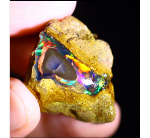 Welo éthiopien brut - Opale cristalline - « Ancient Key » - (27 x 26 x 11 mm - 40,4 carats)