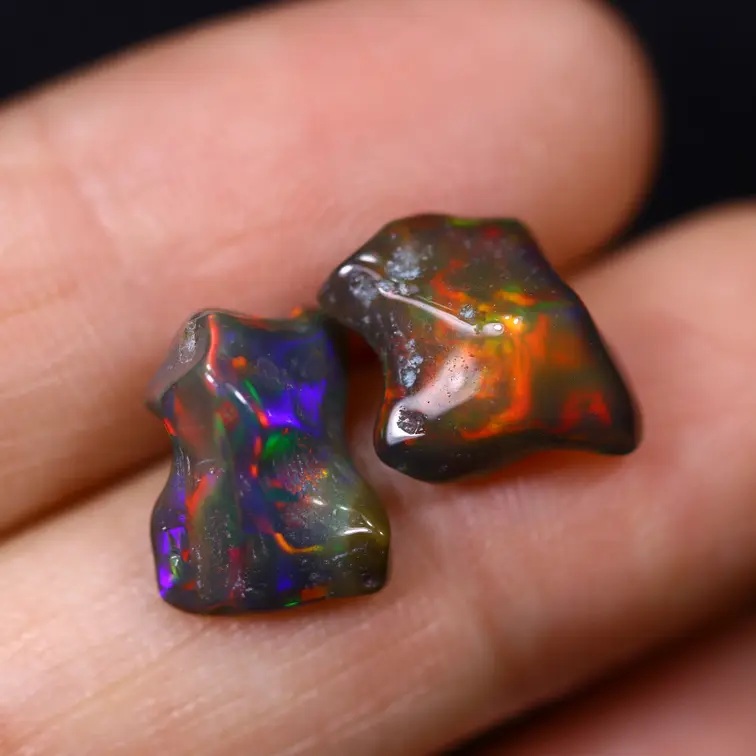Ethiopische Welo - Gerookte Opaal "Smoked Aurora Duo" - (11.9 x 9.1 x 6.3 mm - 6.23 karaat)