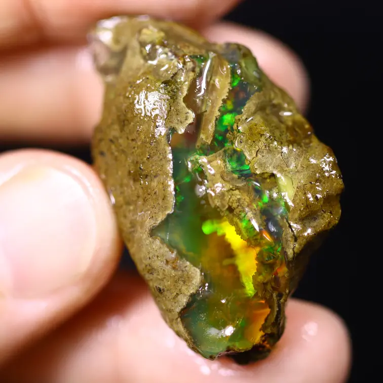 Ruwe Ethiopische Welo - Kristal Opaal - "Ember Veil" - (37 x 22 x 13 mm - 45.9 karaat) - POC-0950