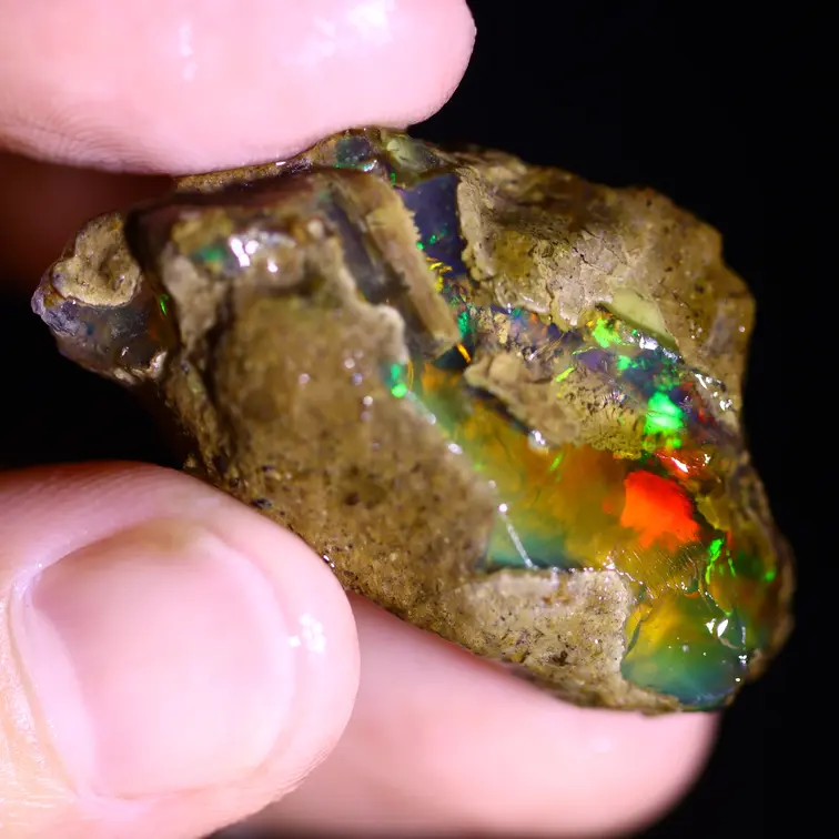 Ruwe Ethiopische Welo - Kristal Opaal - "Ember Veil" - (37 x 22 x 13 mm - 45.9 karaat) - POC-0950