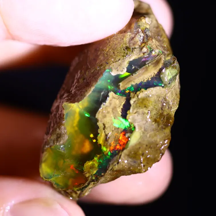 Ruwe Ethiopische Welo - Kristal Opaal - "Ember Veil" - (37 x 22 x 13 mm - 45.9 karaat) - POC-0950