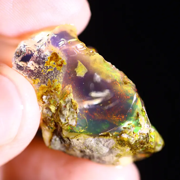 Ruwe Ethiopische Welo - Kristal Opaal - "Ember Flash" - (25 x 17 x 8 mm - 17.7 karaat) - POC-0951
