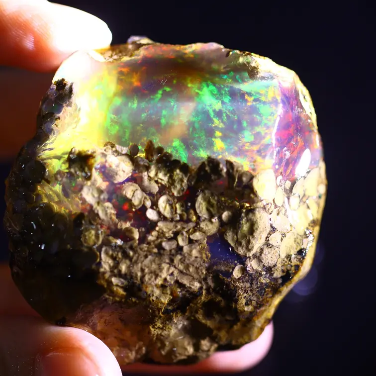 Roher äthiopischer Welo - Kristallopal - "Thunder Prism" - (55 x 53 x 34 mm - 488.8 Karat) - POC-0958