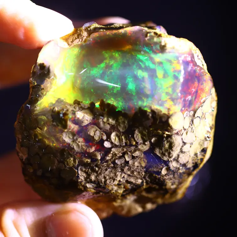 Roher äthiopischer Welo - Kristallopal - "Thunder Prism" - (55 x 53 x 34 mm - 488.8 Karat) - POC-0958