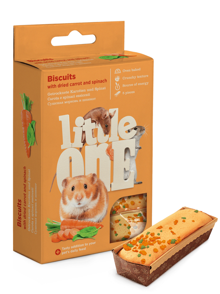 Little One Biscoitos Com Cenoura Seca e Espinafres Para Pequenos Animais, 5x7 g Little One Biscoitos Com Cenoura Seca e Espinafres Para Pequenos Animais, 5x7 g