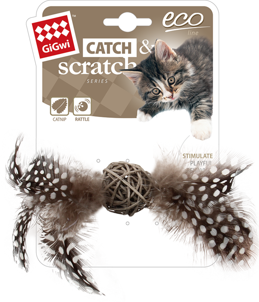 GiGwi ECO LINE Hochet Bois avec Plumes GiGwi ECO LINE Hochet Bois avec Plumes