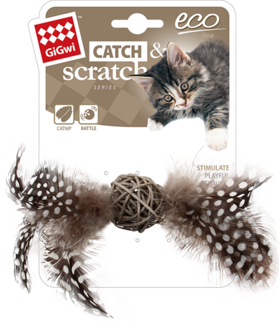 GiGwi ECO LINE Hochet Bois avec Plumes GiGwi ECO LINE Hochet Bois avec Plumes