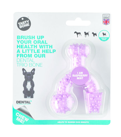 Tasty Bone Dental Bone Trio Bone Raspberry & Mint Toy Tasty Bone Dental Bone Trio Bone Raspberry & Mint Toy