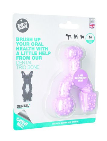Tasty Bone Dental Bone Trio Bone Raspberry & Mint Toy Tasty Bone Dental Bone Trio Bone Raspberry & Mint Toy