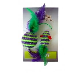 Papillon Pet Products Glitzermaus 5 cm und Glitzerkugel 4 cm mit Feder auf Karte